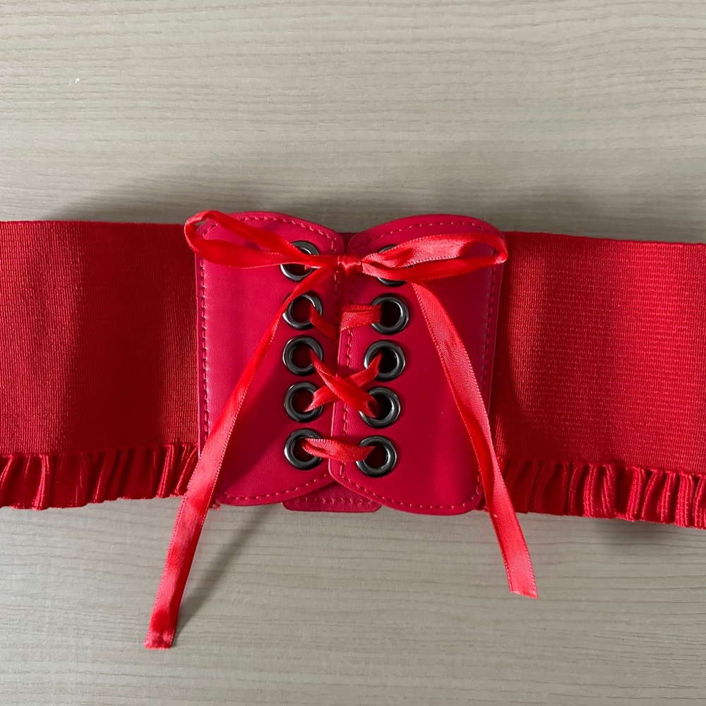 Red Elastic Belt with tie front and snap closures